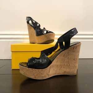 Authentic Women's Fendi Black Patent Leather Wedge